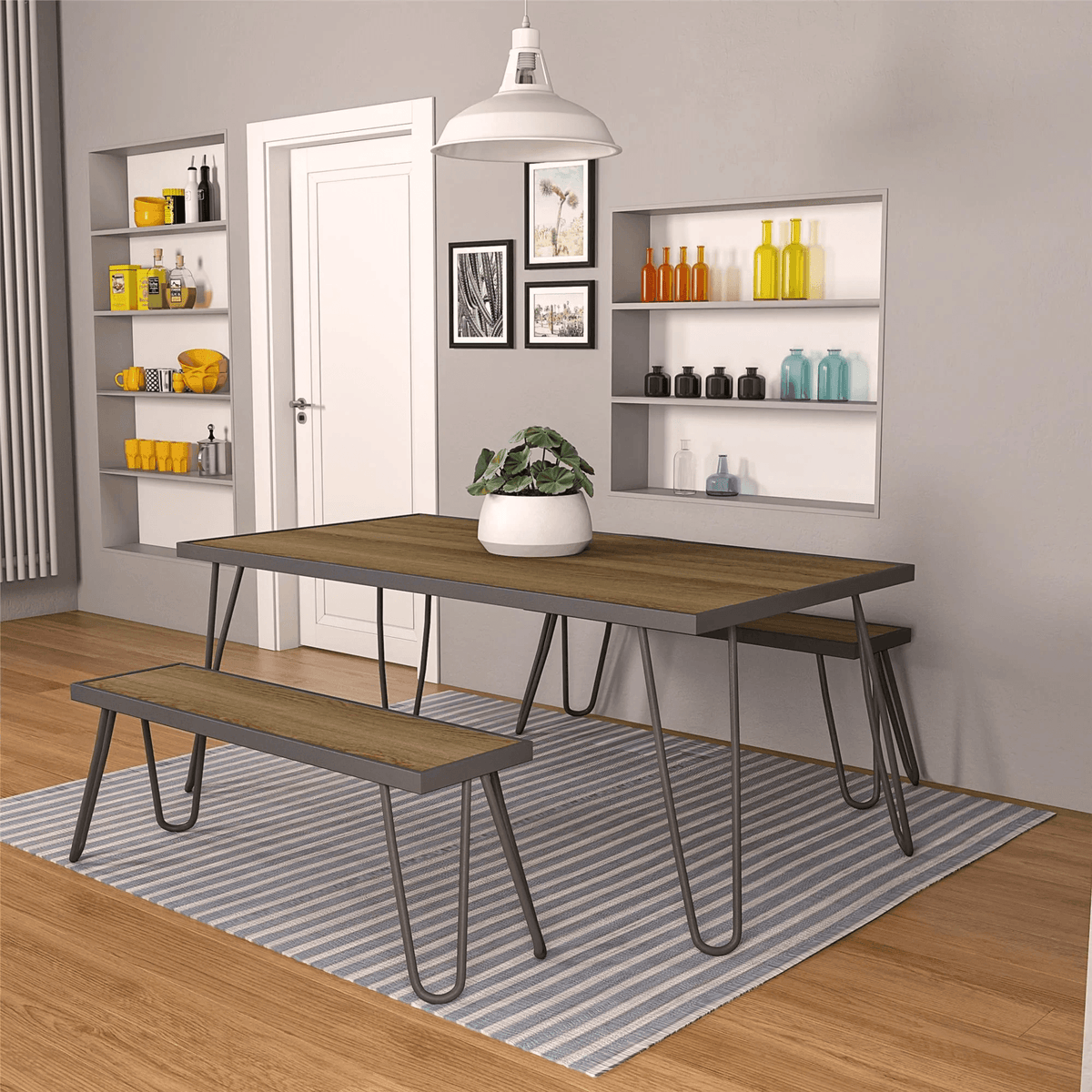 Cosco Novogratz Paulette 5&#39; Table and Bench Set - Charcoal | 88192CNOEUK (7543675486396)