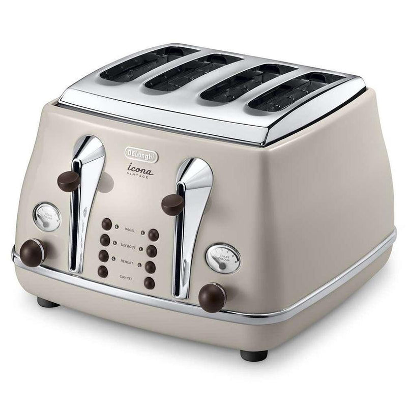 DeLonghi Icona Vintage 1800W 4 Slice Toaster - Beige | CTOV4003.BG from DID Electrical - guaranteed Irish, guaranteed quality service. (6977373077692)