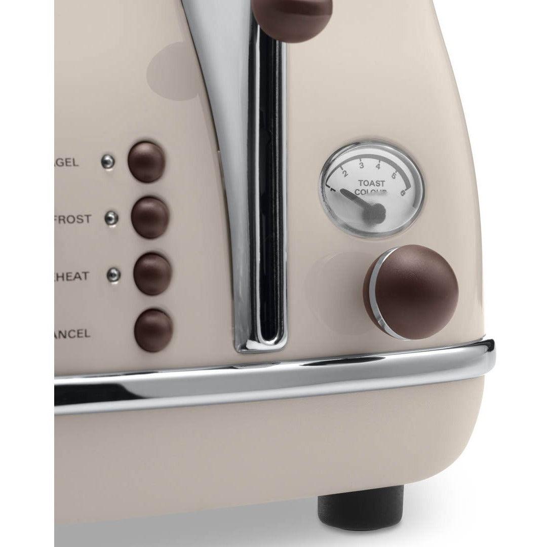 DeLonghi Icona Vintage 1800W 4 Slice Toaster - Beige | CTOV4003.BG from DID Electrical - guaranteed Irish, guaranteed quality service. (6977373077692)