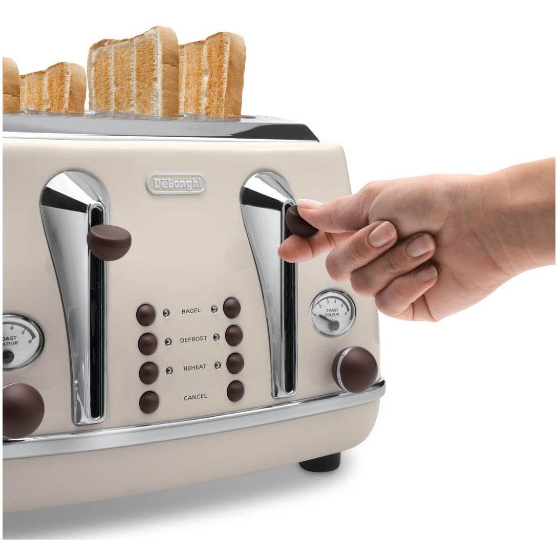 DeLonghi Icona Vintage 1800W 4 Slice Toaster - Beige | CTOV4003.BG from DID Electrical - guaranteed Irish, guaranteed quality service. (6977373077692)