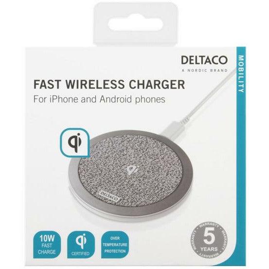Deltaco 10W Fast Wireless Charger for iPhone and Android - Grey | QI1032 (7151268397244)