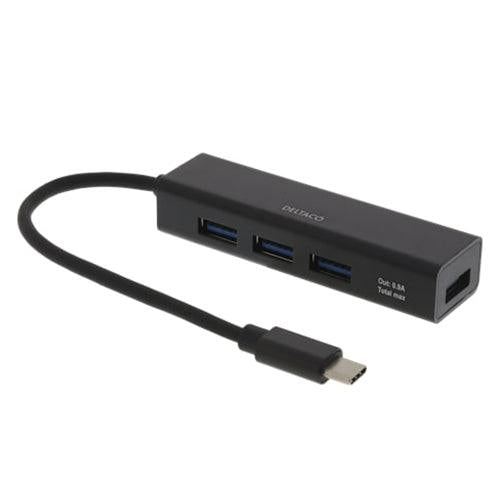 Deltaco USB-C 3.1 Gen 1 Mini Hub with 4 USB-A Ports - Black | USBCHUB12 (7151265972412)