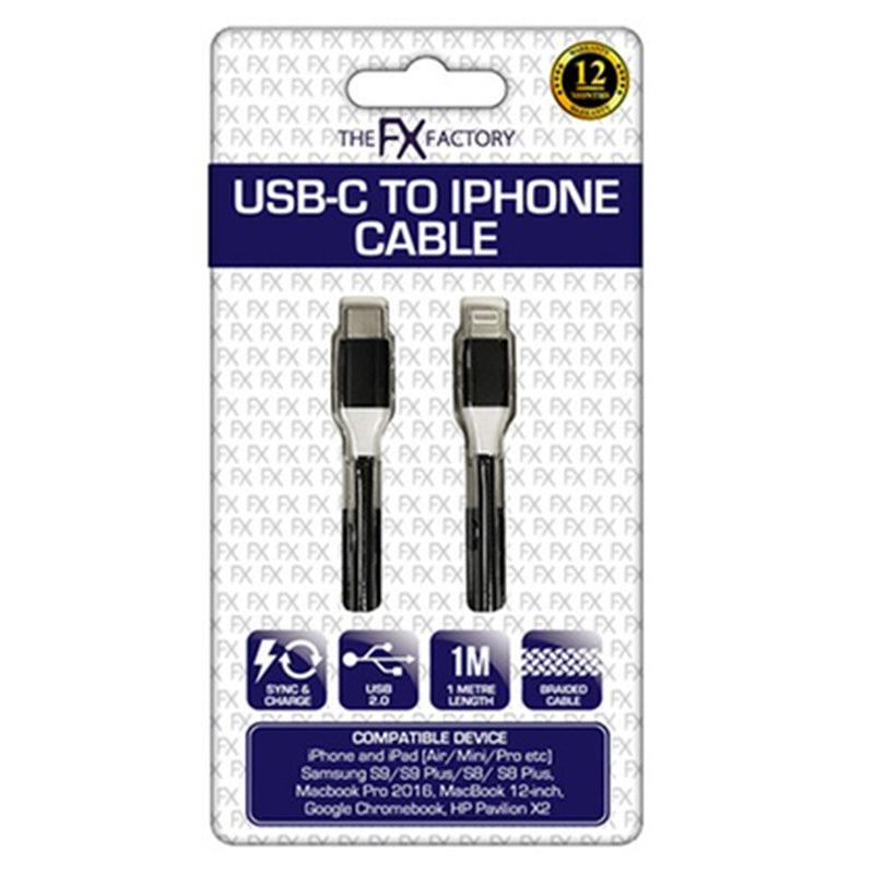 FX Factory 1M USB-C To iPhone Cable - Black | 015694 (7449781469372)