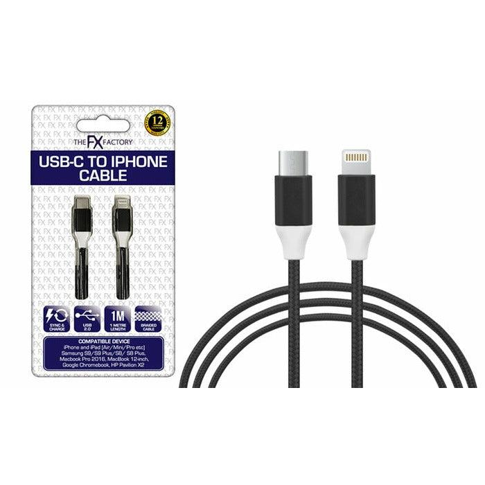 FX Factory 1M USB-C To iPhone Cable - Black | 15694 (7449781469372)
