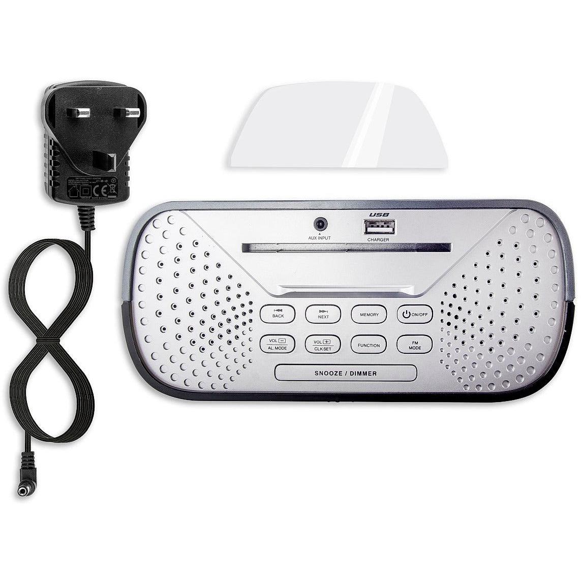 Groov-E Alarm Clock Radio with USB Charging - Black | GVSP406BK from DID Electrical - guaranteed Irish, guaranteed quality service. (6890845765820)