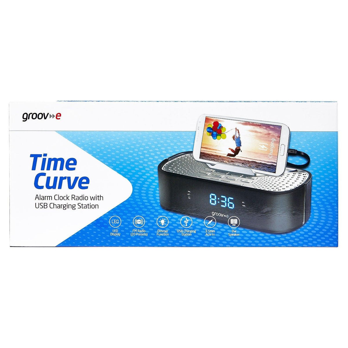 Groov-E Alarm Clock Radio with USB Charging - Black | GVSP406BK from DID Electrical - guaranteed Irish, guaranteed quality service. (6890845765820)