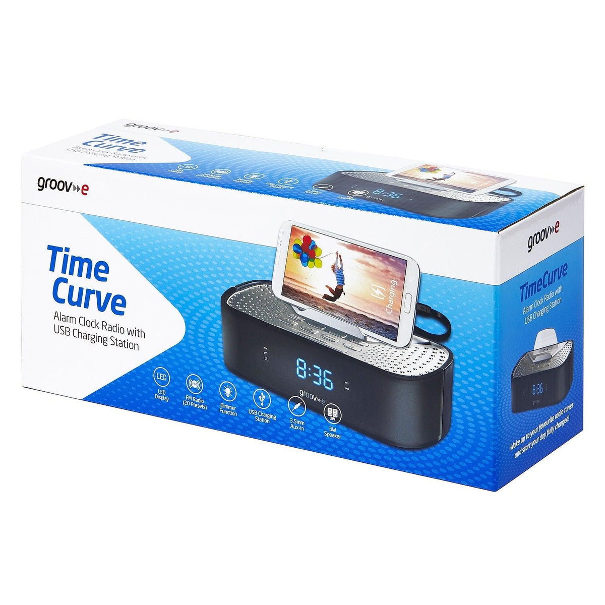 Groov-E Alarm Clock Radio with USB Charging - Black | GVSP406BK from DID Electrical - guaranteed Irish, guaranteed quality service. (6890845765820)
