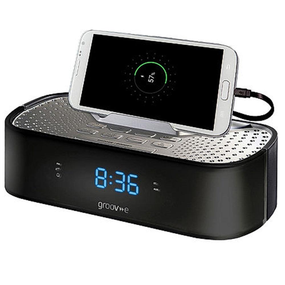 Groov-E Alarm Clock Radio with USB Charging - Black | GVSP406BK from DID Electrical - guaranteed Irish, guaranteed quality service. (6890845765820)