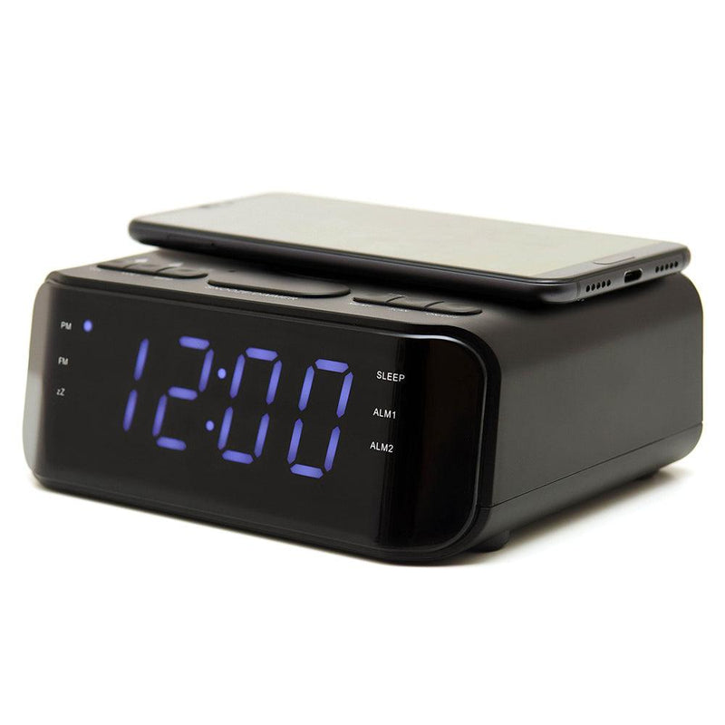 Groov-E FM Alarm Clock Radio with USB & Wireless Charging - Black | GVWC06BK from DID Electrical - guaranteed Irish, guaranteed quality service. (6977634009276)