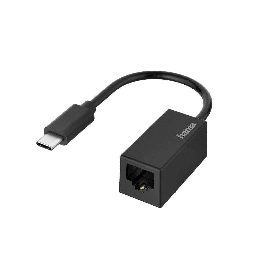 Hama Essential Line USB-C Plug to LAN/Ethernet Socket Network Adapter - Black | 437235 (7519320015036)