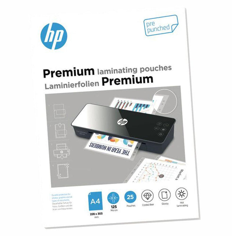 HP A4 125 Micron Premium Laminating Pouches - Transparent | HP9122 from DID Electrical - guaranteed Irish, guaranteed quality service. (6977632501948)
