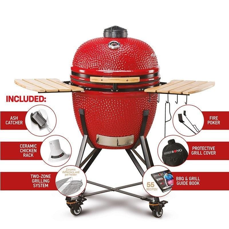 Kamado Bono Grande 23&quot; Charcoal BBQ - Red | TQ0023RED (7378115035324)