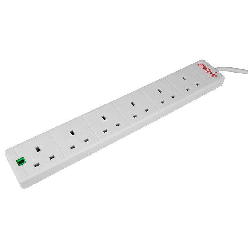 Mercury 5M 6 Gang Extension Lead with Surge Protection - White | 038666 (7441493655740)