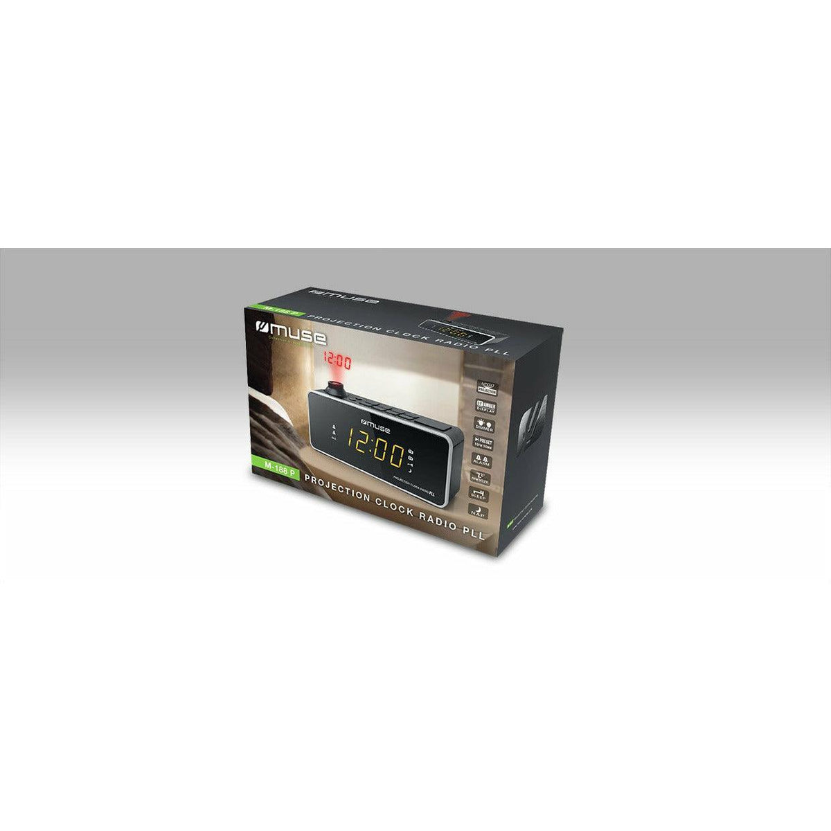 Muse PLL Clock Radio with Projection - Black | M-188P (7513067094204)