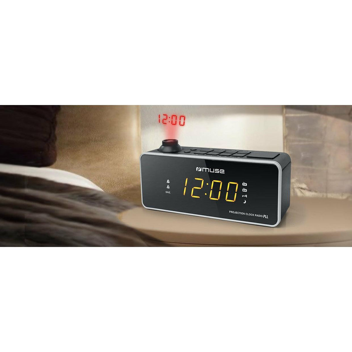 Muse PLL Clock Radio with Projection - Black | M-188P (7513067094204)