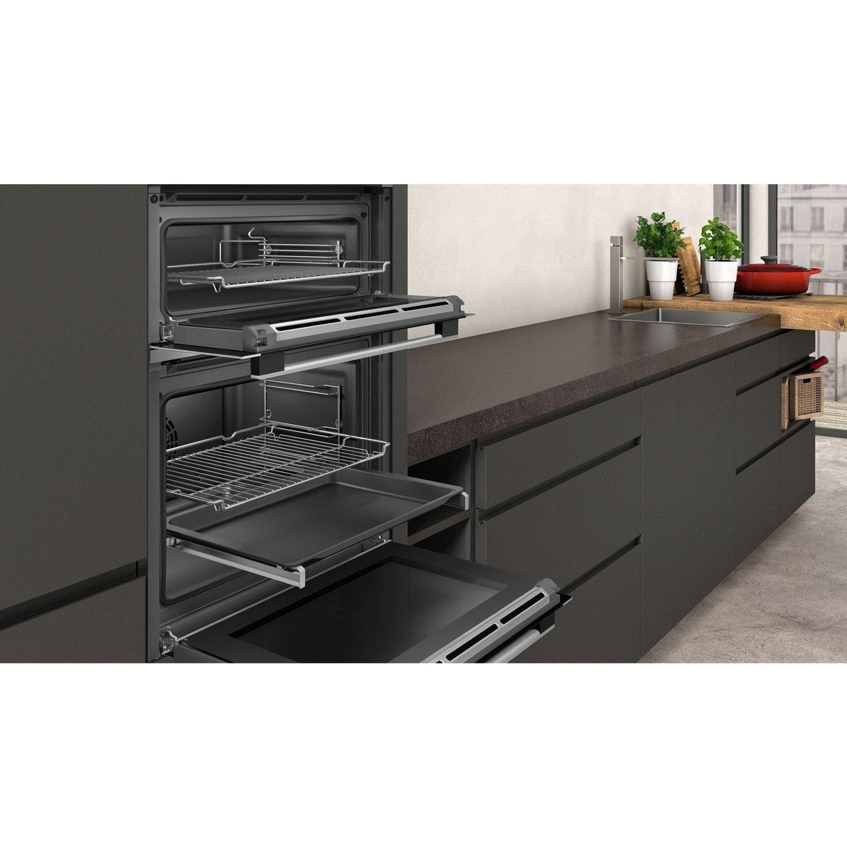 Neff N50 Built-In Electric Double Oven - Black &amp; Stainless Steel | U2ACM7HN0B from DID Electrical - guaranteed Irish, guaranteed quality service. (6890785013948)