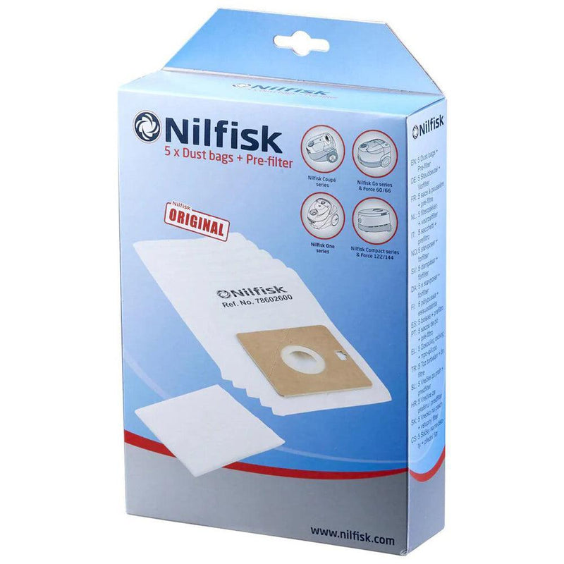 Nilfisk Vacuum Cleaner Bags Pack of 5 - White | 602600 from DID Electrical - guaranteed Irish, guaranteed quality service. (6890934993084)