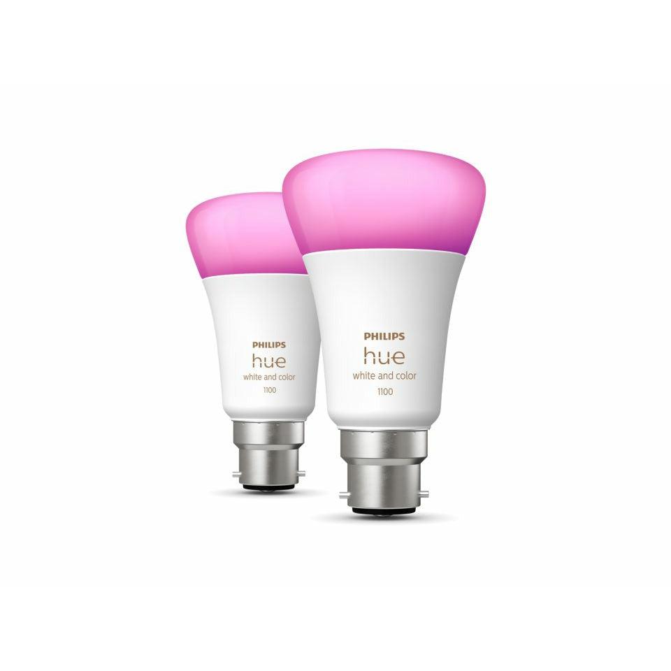 Philips Hue White and Colour B22 Smart LED Bulb - Pack of 2 | 929002468903 (7489357742268)