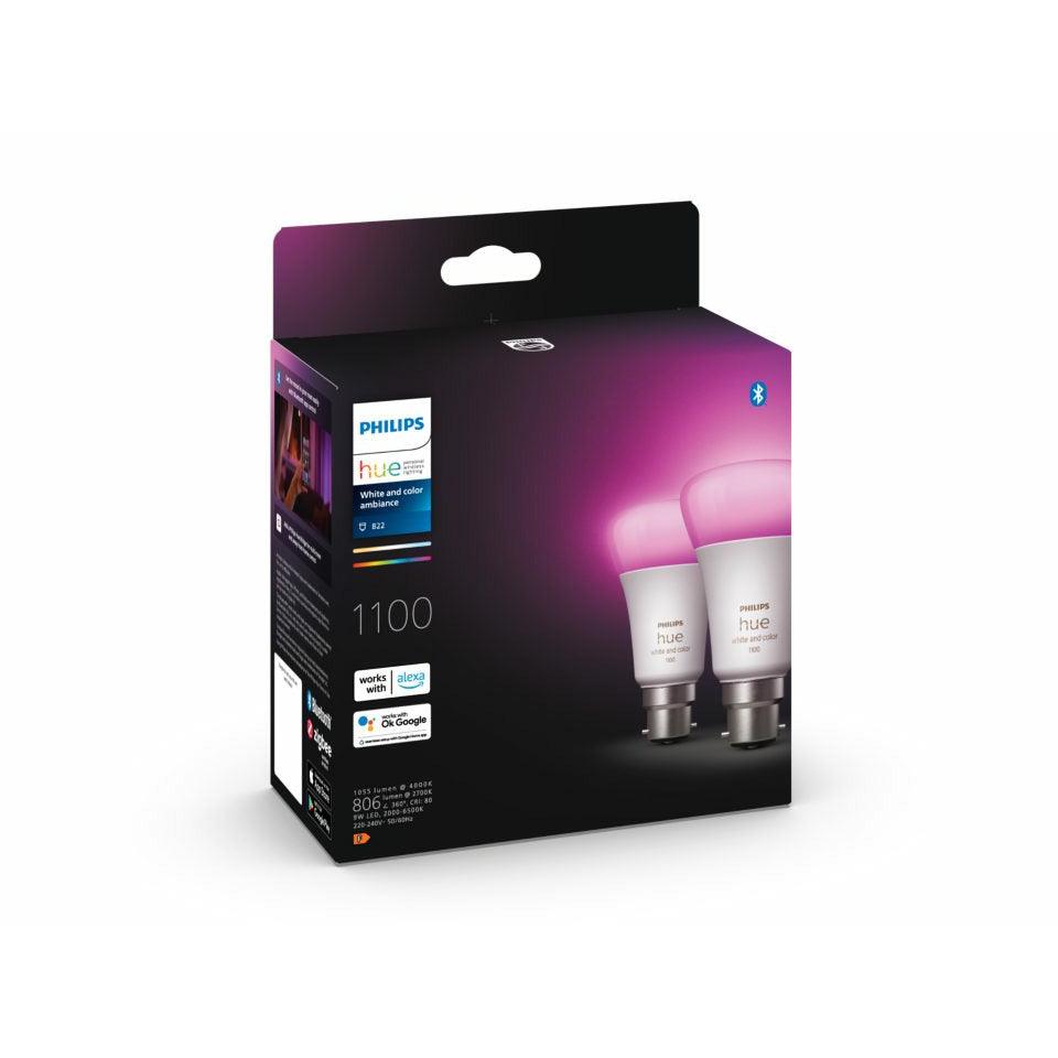 Philips Hue White and Colour B22 Smart LED Bulb - Pack of 2 | 929002468903 (7489357742268)