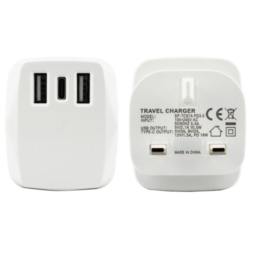 229489_POWERZ 18W Dual USB / USB-C Mains Charger - White-1 (7426243395772)