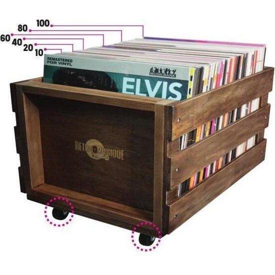 Retro Musique LP Wooden Storage Box with Wheels for Vinyl - Wood | KXRM25 from DID Electrical - guaranteed Irish, guaranteed quality service. (6890881941692)
