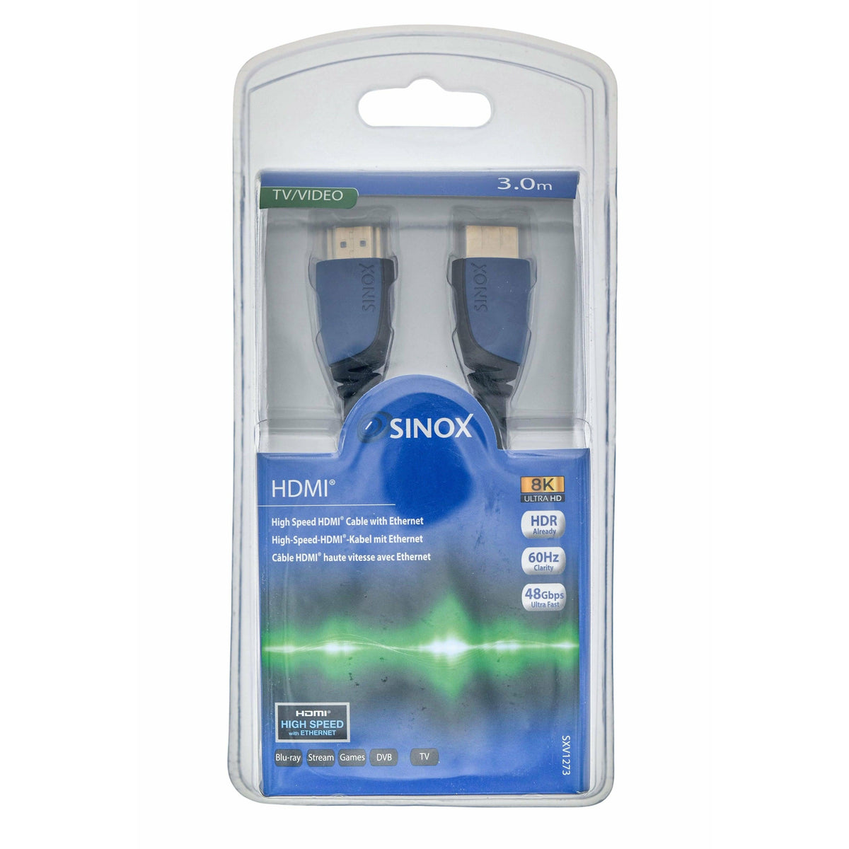 Sinox 3M 8K Gold Plated HDR HDMI Cable - Blue | XV1273 (7451069841596)