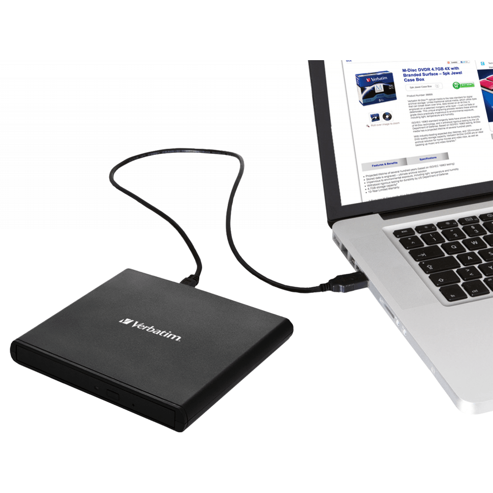 Verbatim External Slimline CD &amp; DVD Writer - Black | 114-98938 (7515514306748)