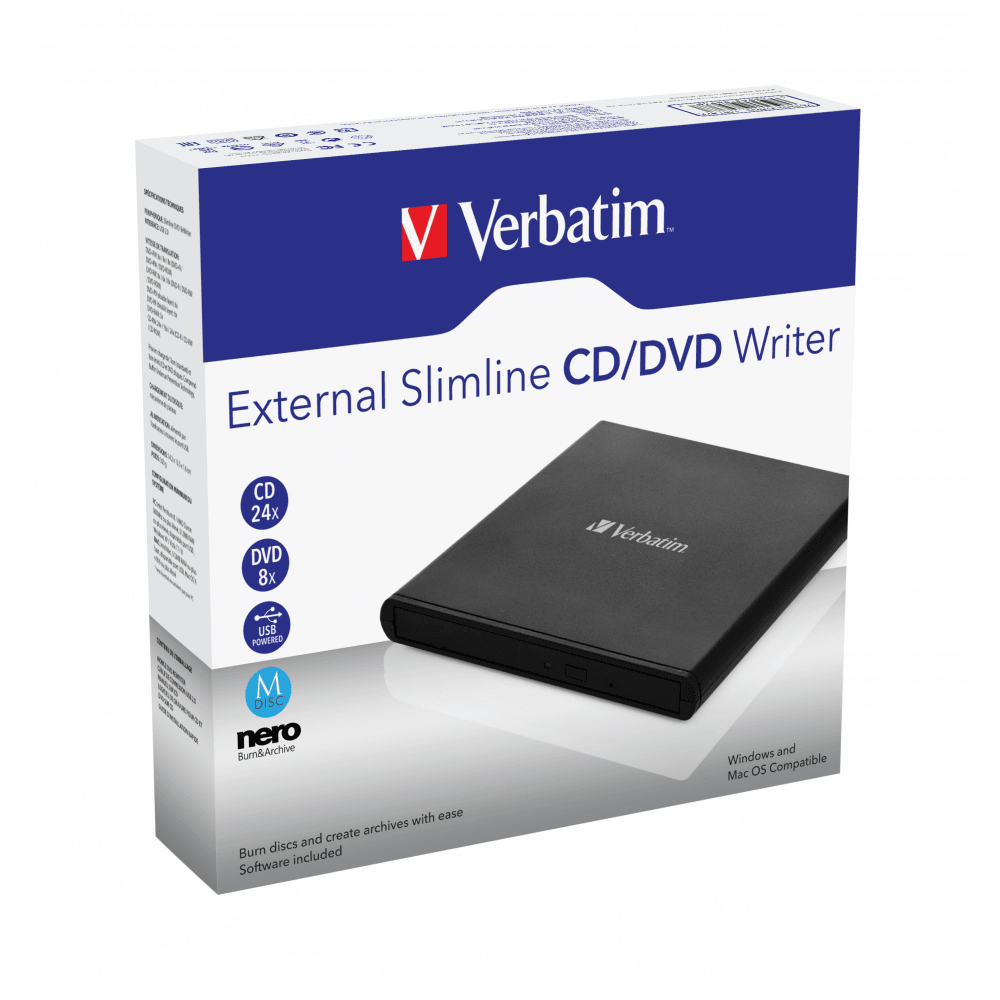 Verbatim External Slimline CD &amp; DVD Writer - Black | 114-98938 (7515514306748)