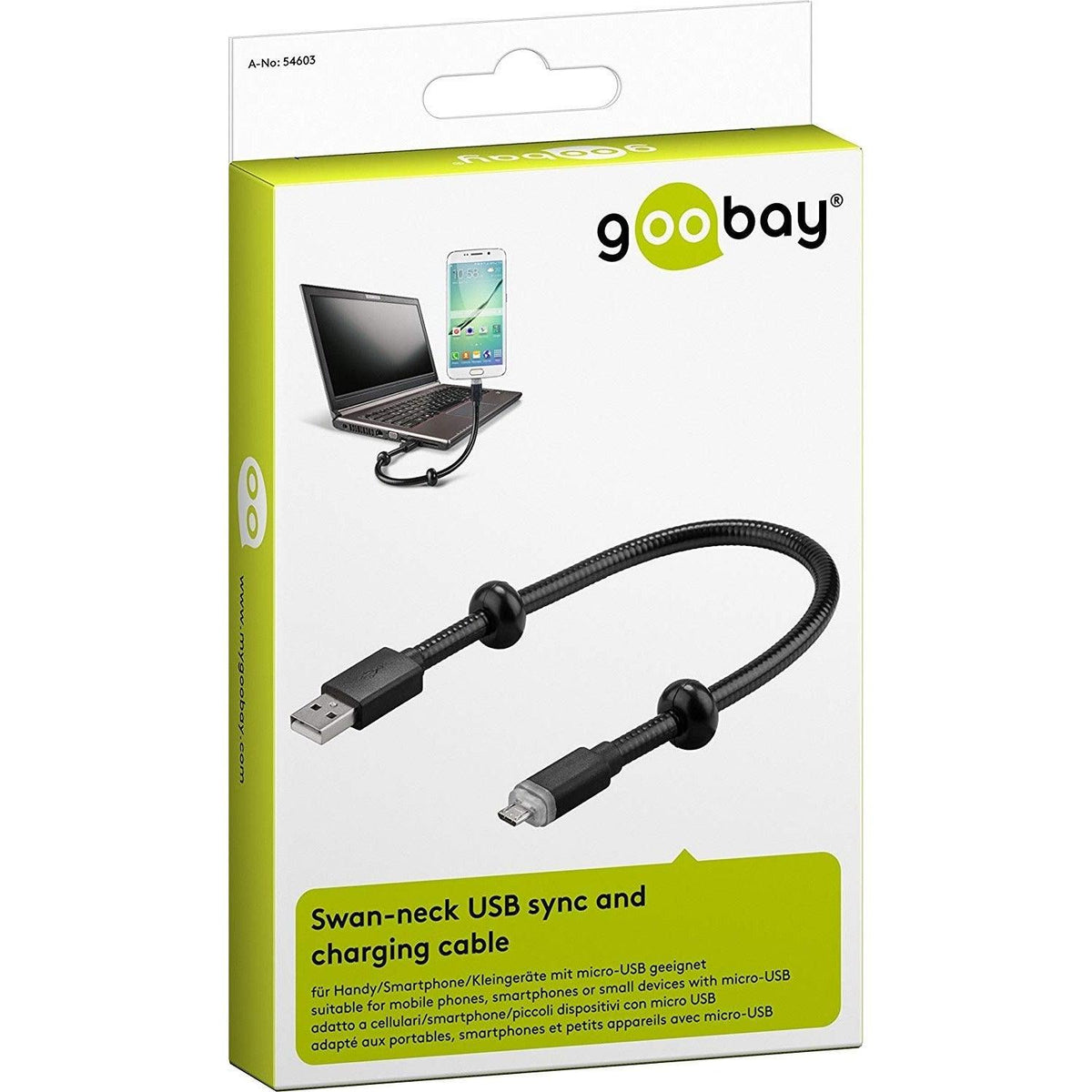 Wentronic Goobay Gooseneck 0.3m Micro USB Charging &amp; Synchronise Cable - Black | 54603 from DID Electrical - guaranteed Irish, guaranteed quality service. (6890781442236)