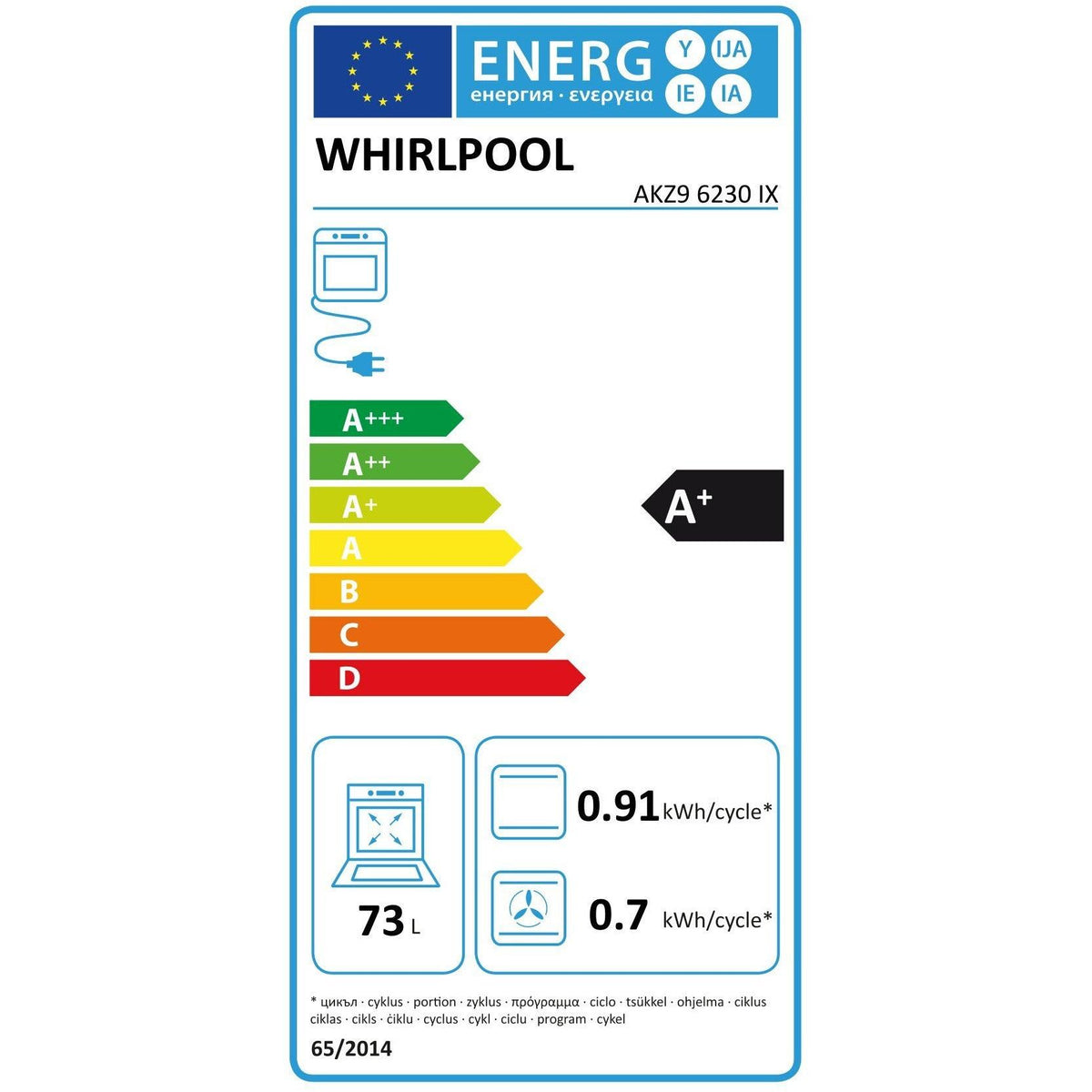 Whirlpool 73L Built-In Electric Single Oven - Inox | AKZ96230IX from DID Electrical - guaranteed Irish, guaranteed quality service. (6977560445116)