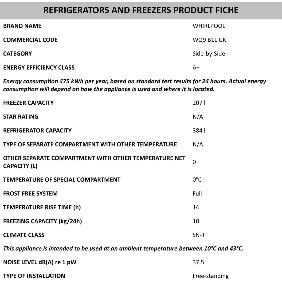 Whirlpool Frost Free Freestanding Fridge Freezer - Stainless Steel | WQ9B1L1 from DID Electrical - guaranteed Irish, guaranteed quality service. (6977421017276)