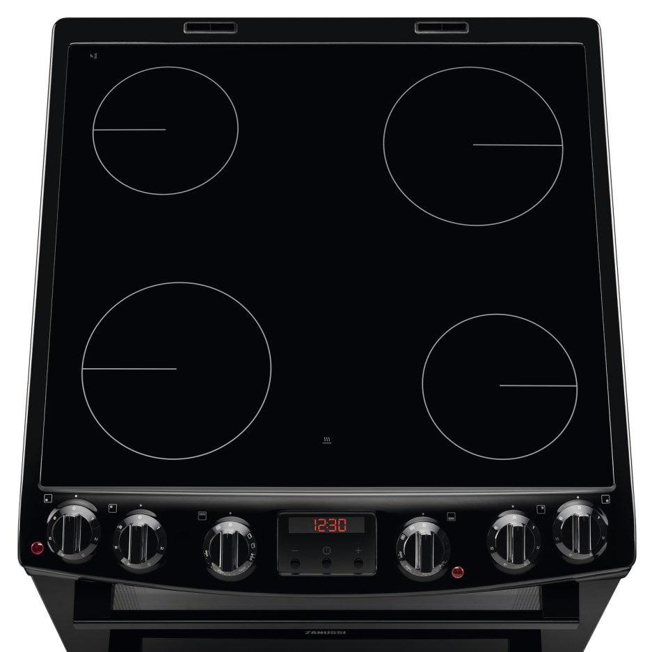 Zanussi 60CM Freestanding Ceramic Electric Cooker - Black | ZCV66250BA from DID Electrical - guaranteed Irish, guaranteed quality service. (6890931421372)